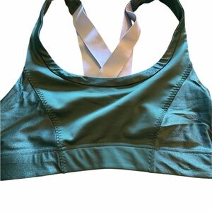 Fabletics Green Sports Bra with Gray Metallic Straps